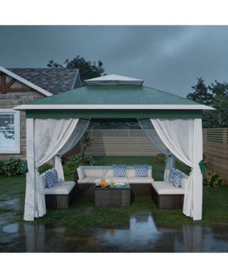 Pop Up Gazebos with Overhanging Eaves, Outdoor Folding Canopy with Mesh Sidewalls Zipper Doors, for Patio Backyard Party