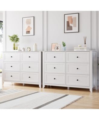 2 Set of 6 Drawer Dresser for Bedroom, Modern Double Chest of Drawers with Deep Storage, Wide Storage Organizer Unit for Closet, Living Room