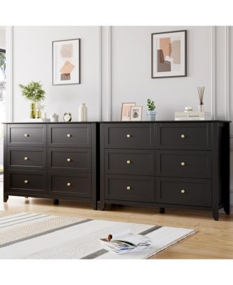 2 Set of 6 Drawer Dresser for Bedroom, Modern Double Chest of Drawers with Deep Storage, Wide Storage Organizer Unit for Closet, Living Room