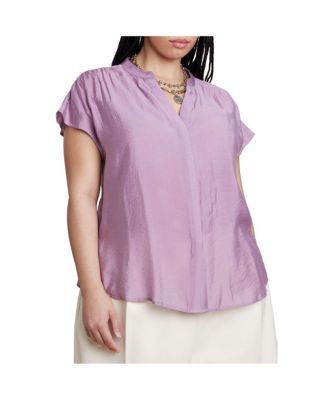 Plus Size Textured Notch Collar Blouse