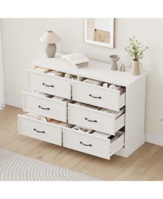 6 Drawer Dresser, 47 Inch Wood Chest of Drawers with Metal Handles for Bedroom Living Room Entryway