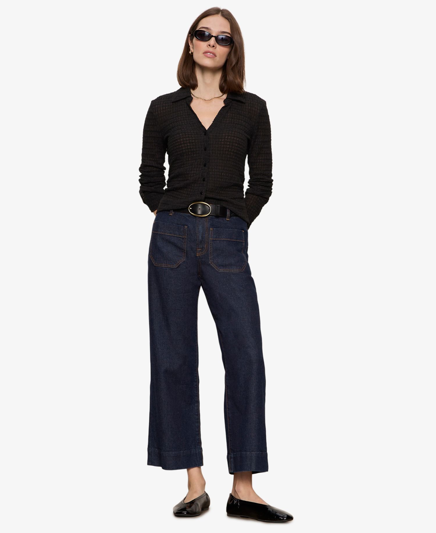 Petite Juno Textured Long-Sleeve Spread Collar Shirt