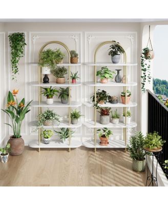 5-Tier Arched Open Bookshelf, Two-tone Metal Wood Storage Display Shelf for Home Bedroom Office