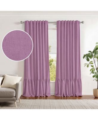100% Blackout Cotton Blend Ruffle Curtains Pair