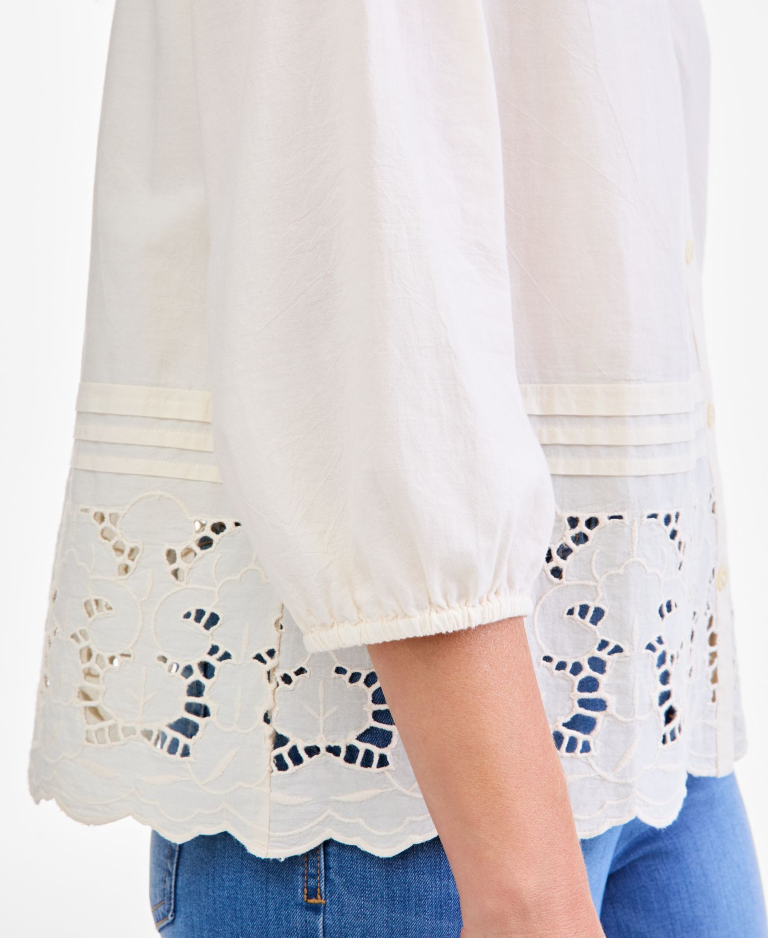 Petite Eyelet Scalloped-Hem Blouse