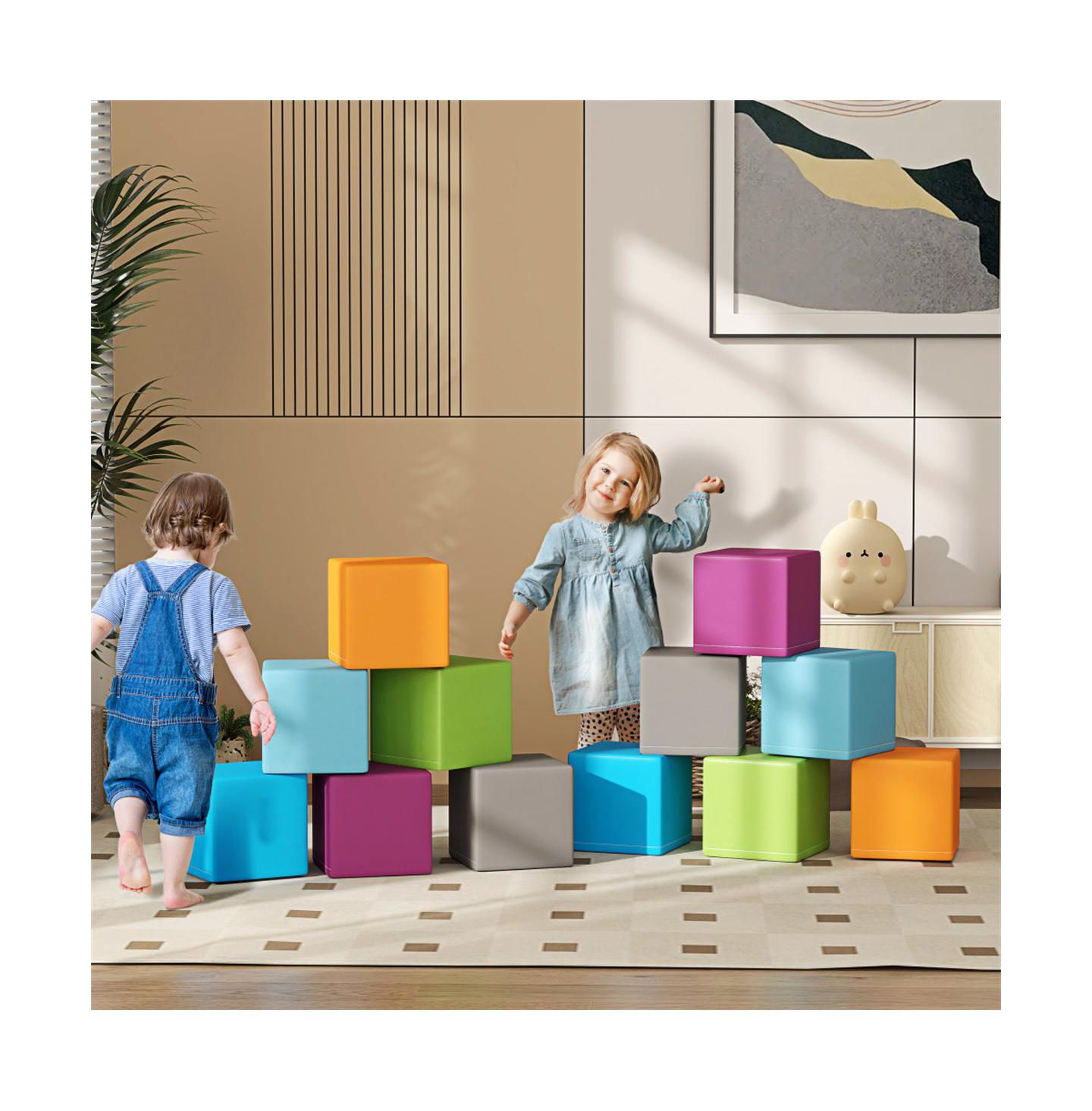 Детские конструкторы YOBTOP Soft Play Blocks - 12 Piece Foam Building Stacking Blocks, Compliant Learning Toys for Toddler Baby Kids Preschool, Contemporary — фото 4