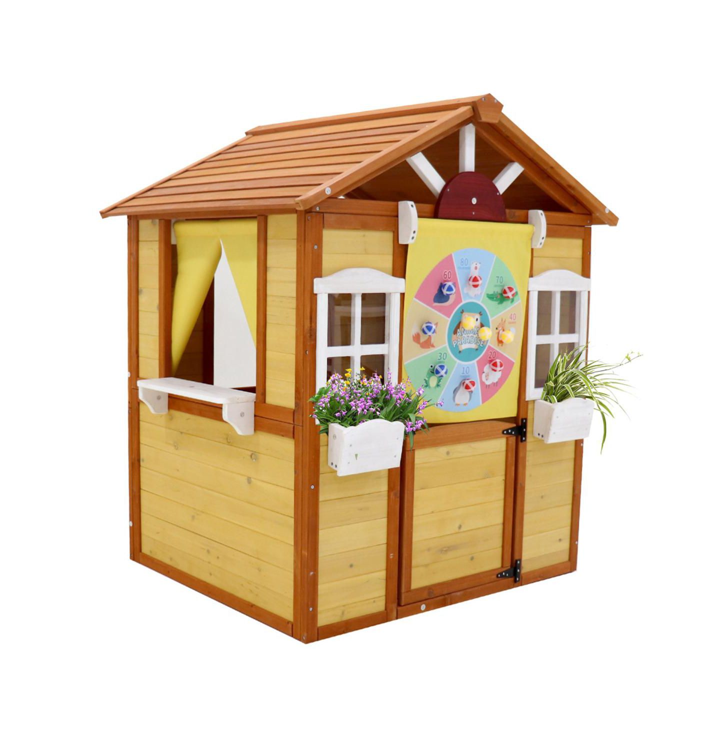 Детская игрушка YOBTOP Wooden Outdoor Cottage Playhouse with Working Doors and Windows, Ages 3-8 — фото 2