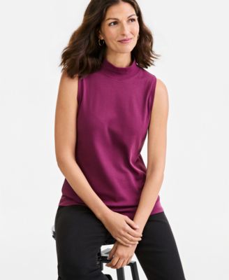 Petite Mock Neck Sleeveless Cotton Tank Top