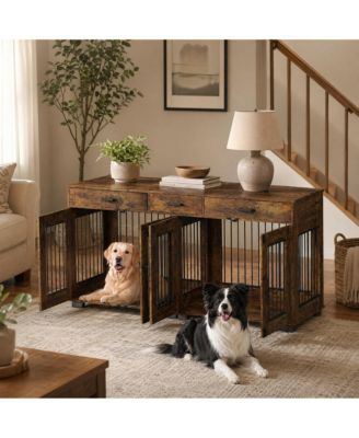 Furniture Style Dog Crate with 2 Storage Drawers - MDF and Iron Indoor Dog Kennel End Table, Heavy Duty Pet Cage for Medium Large Dogs