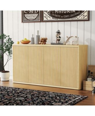  Fluted Sideboard Buffet Cabinet with Adjustable Shelves and 3 Doors, Credenza Coffee Bar Table for Kitchen, Living Room, Dining Room