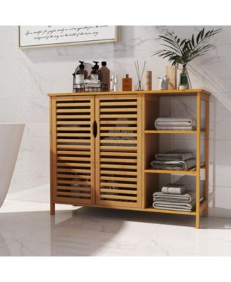 Bamboo Bathroom Storage Cabinet with Double Doors and Shelves