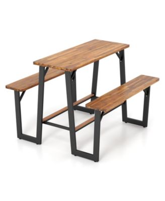 Patio Picnic Table Bench Set with Acacia Wood Tabletop and Benchtop