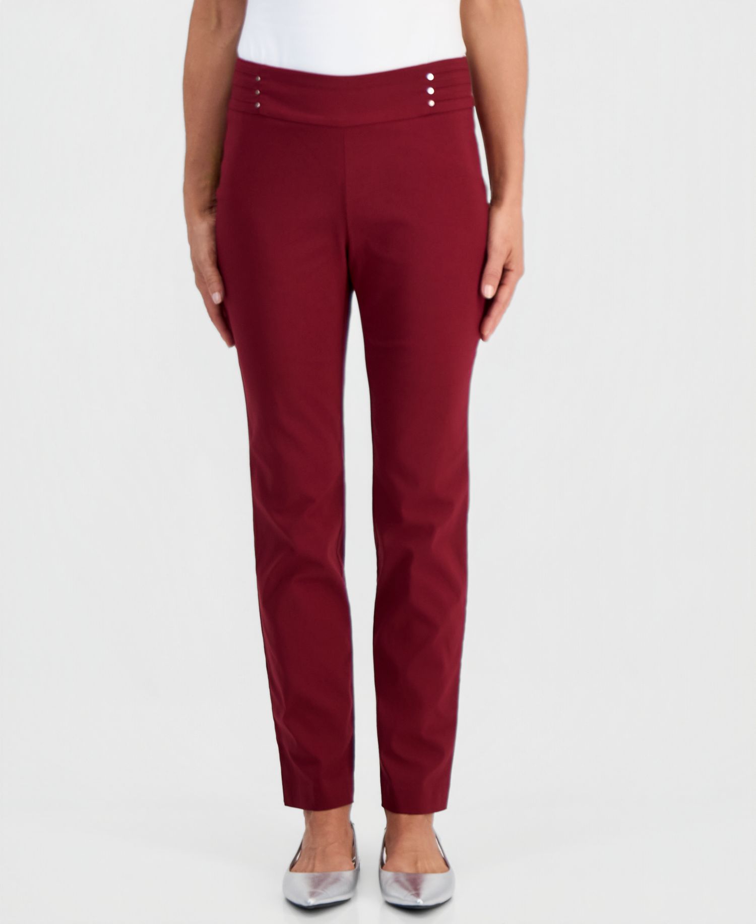 Petite Studded-Rivet Slim-Leg Pants, Petite & Petite Short