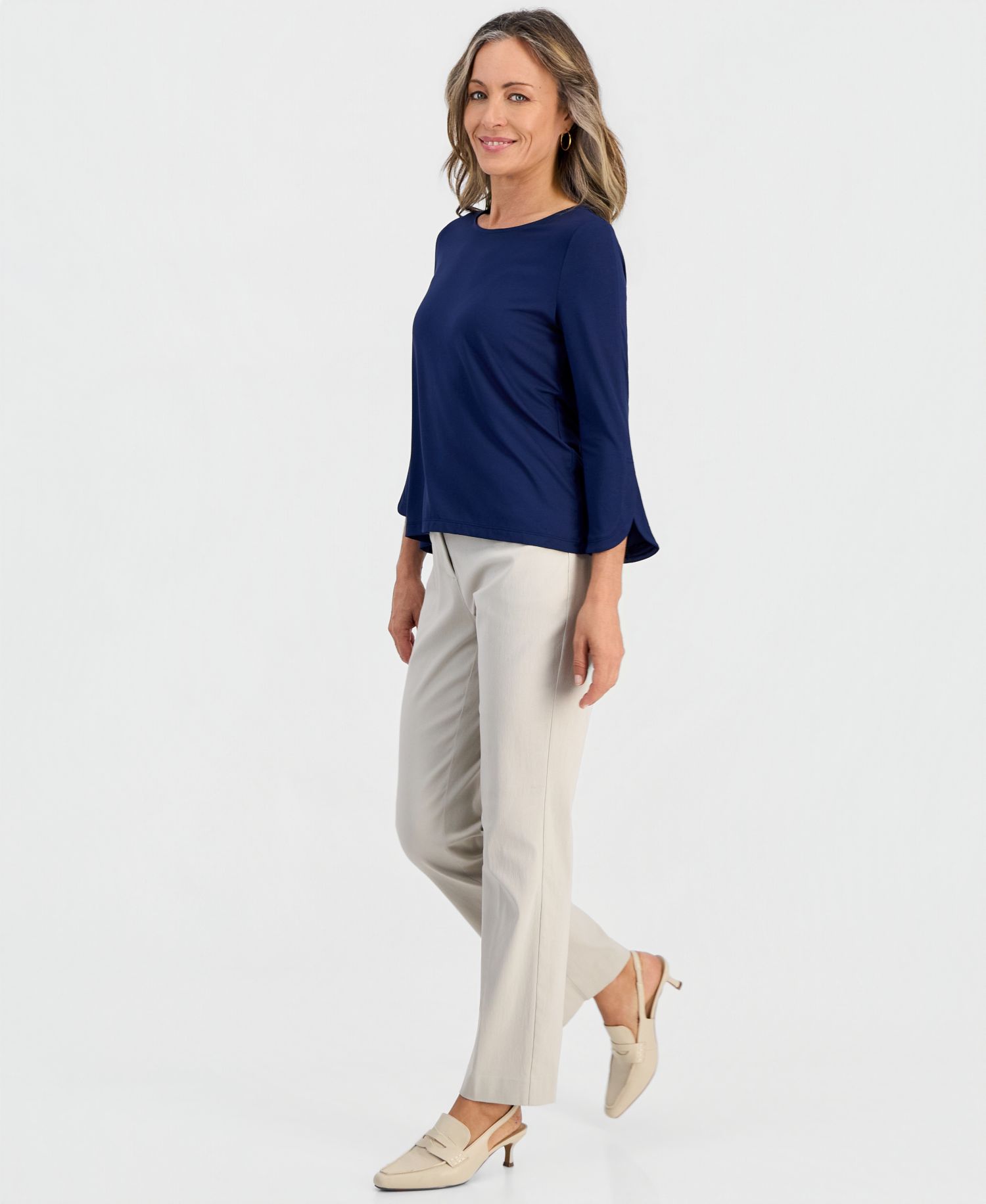 Petite 3/4-Length Tulip Sleeve Scoop Neck T-Shirt