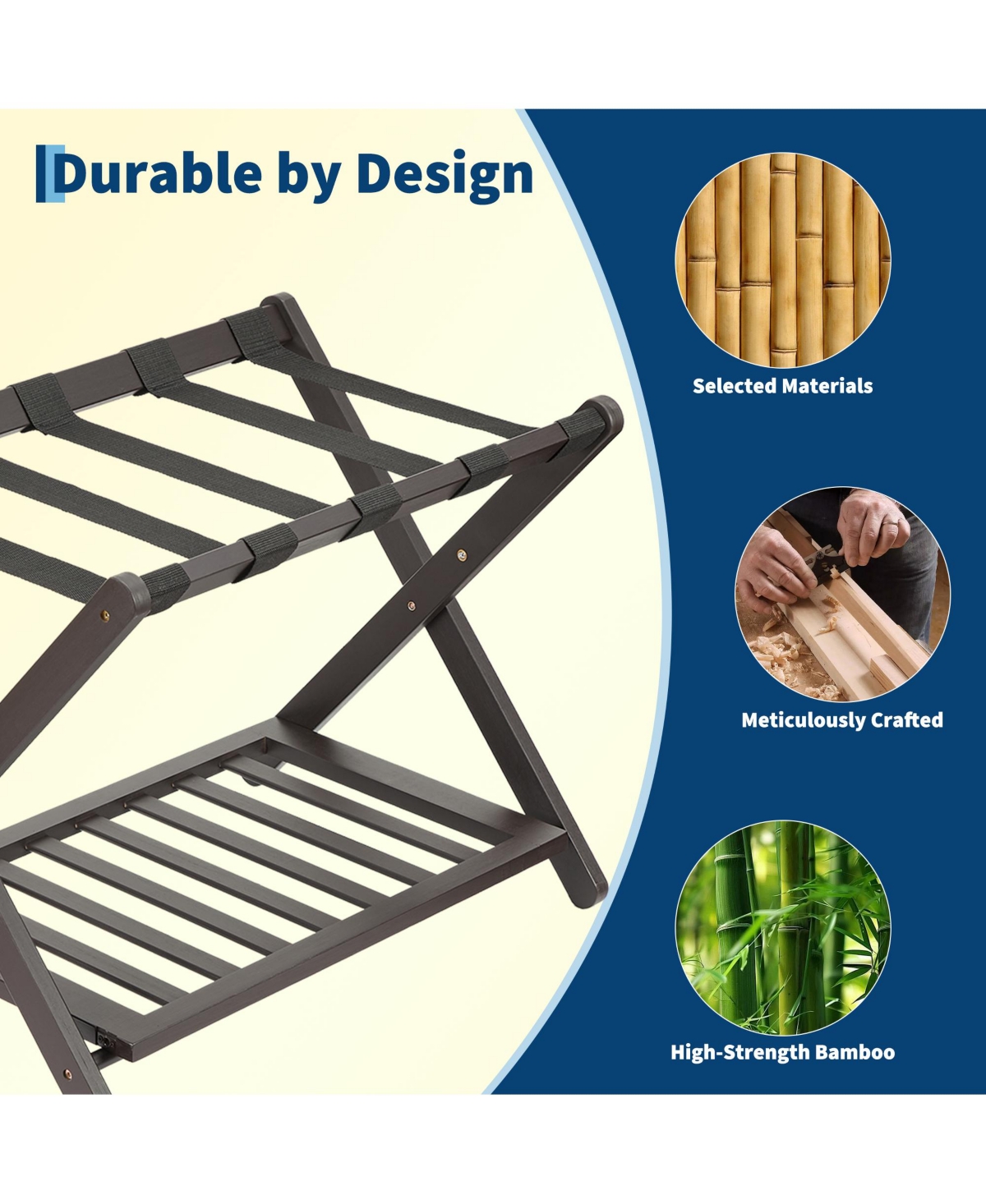homfan Set of 2 Bamboo Shelf, Bamboo Folding Storage Shelf with 150 Lb Capacity for Bedroom or Entryway
