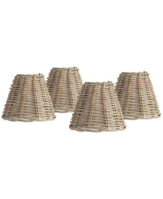 Collection Set of 4 Lamp Shades Natural Wicker Weave Small High Candelabra Clip-On Fitting