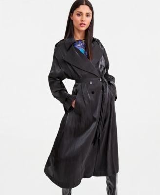 Women's Sheer Organza Double-Breasted Trench Coat