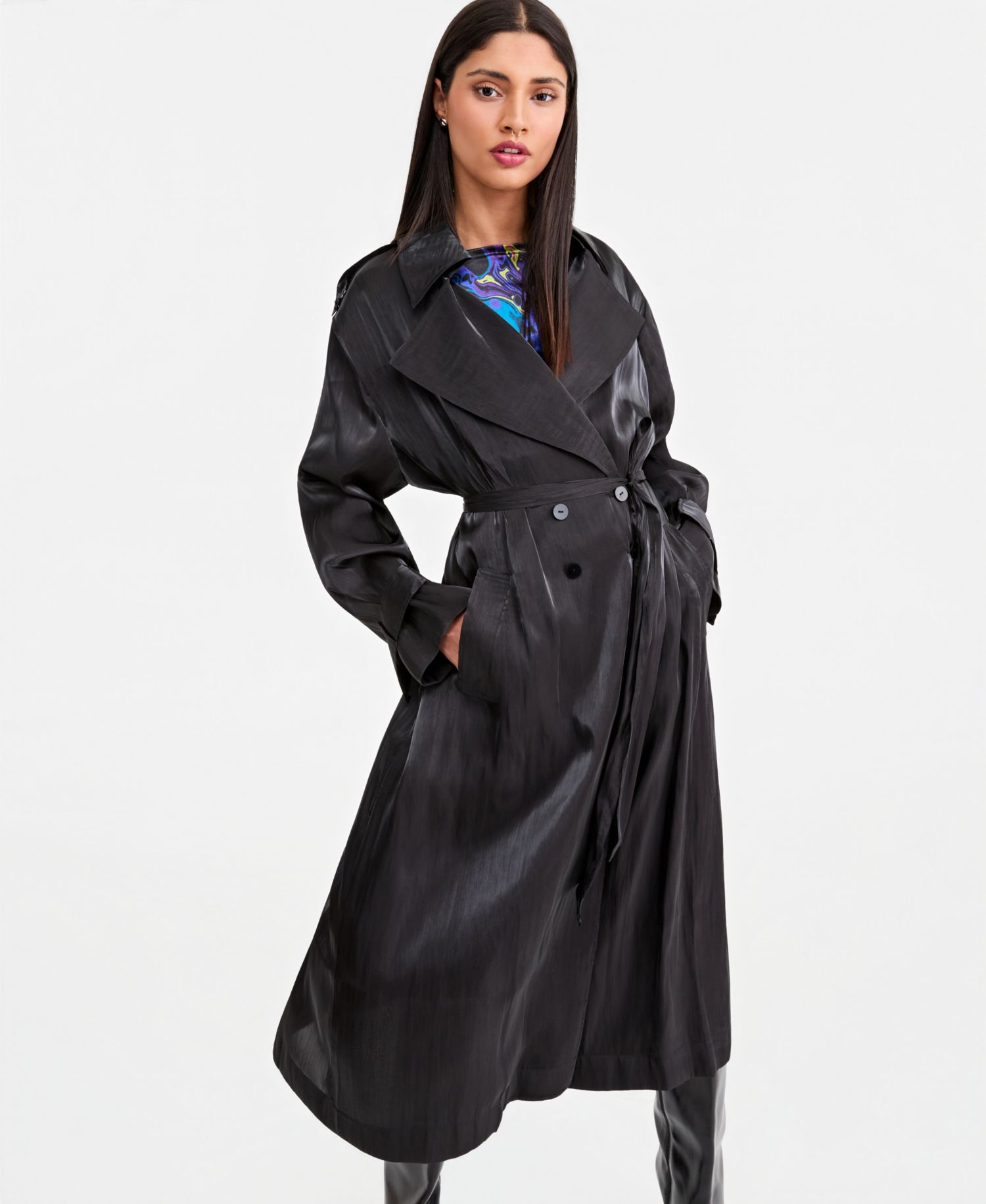 Women's Sheer Organza Double-Breasted Trench Coat