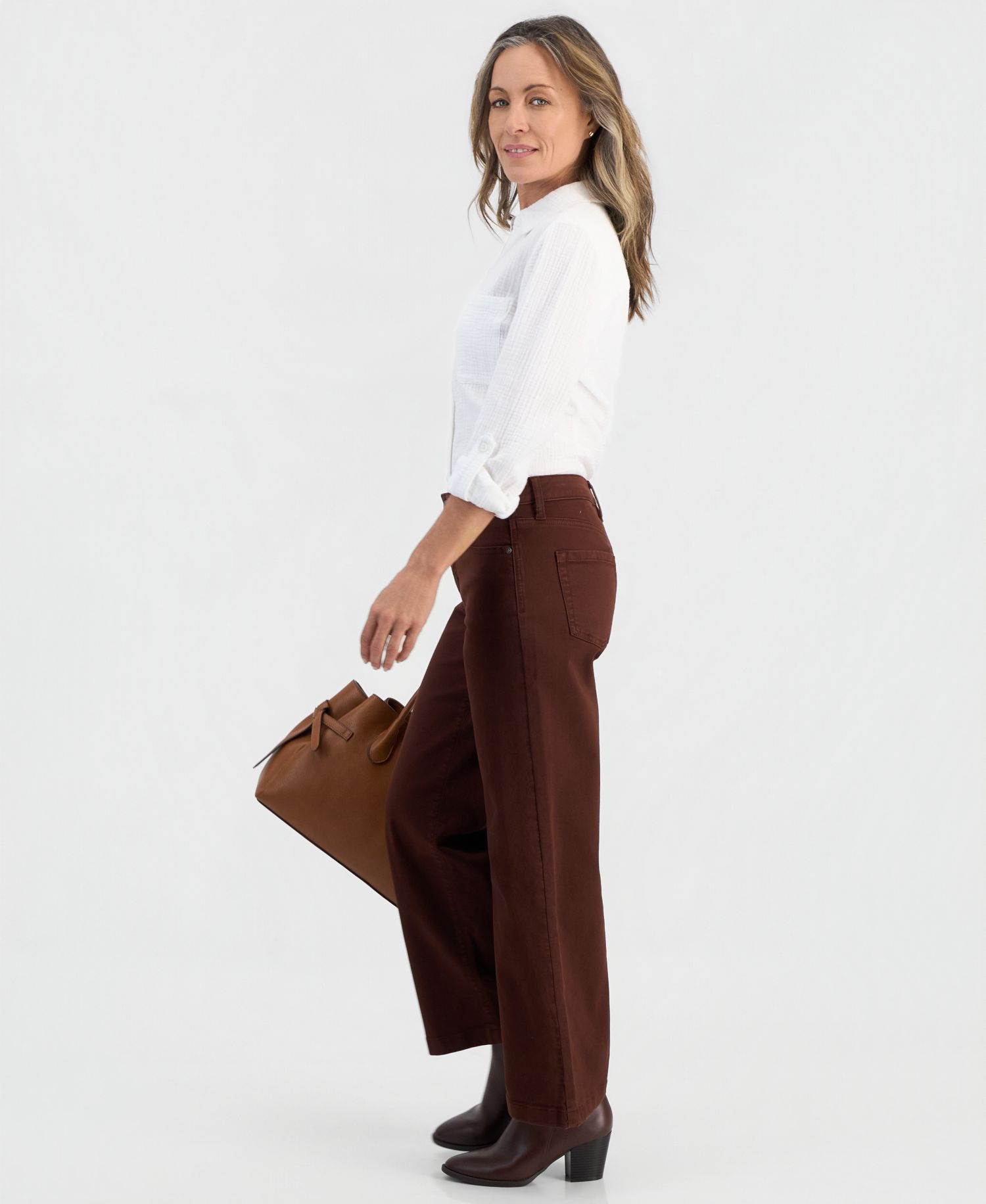 Petite High-Waist Wide-Leg Cotton-Blend Pants