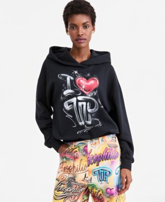 Adult Unisex Oversized Graffiti Screen-Print Pullover Hoodie Sweatshirt