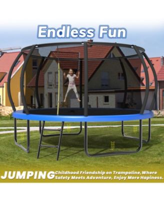 Recreational Kids Trampoline with Safety Enclosure Net and Ladder, Outdoor Recreational Trampolines 