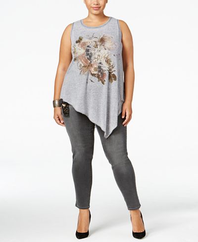 mblm by Tess Holliday Trendy Plus Size Graphic Tank Top & Skinny Jeans