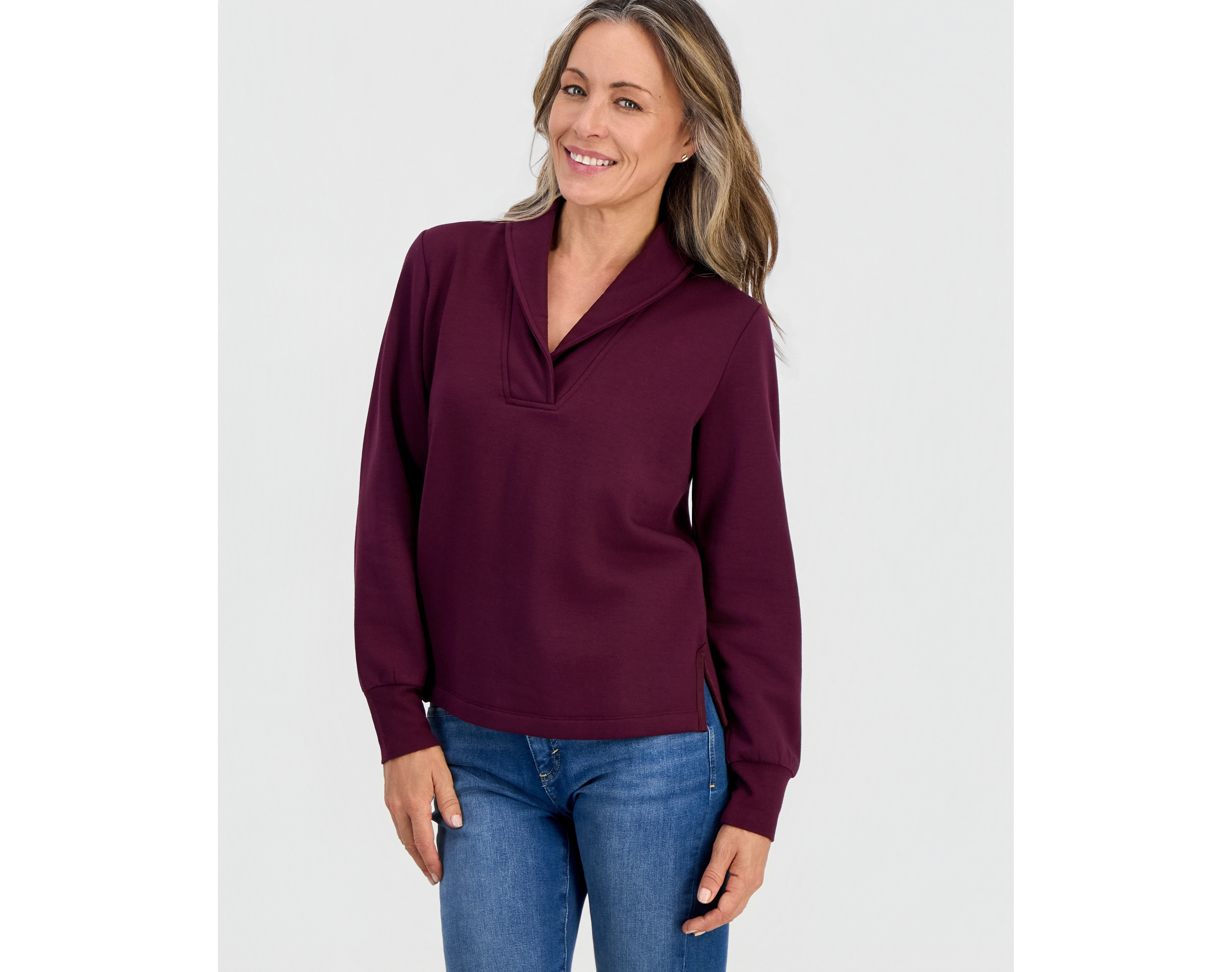 Style & Co Petite LuxLounge Fleece Shawl Collar Long-Sleeve Pullover, Macy's Exclusive