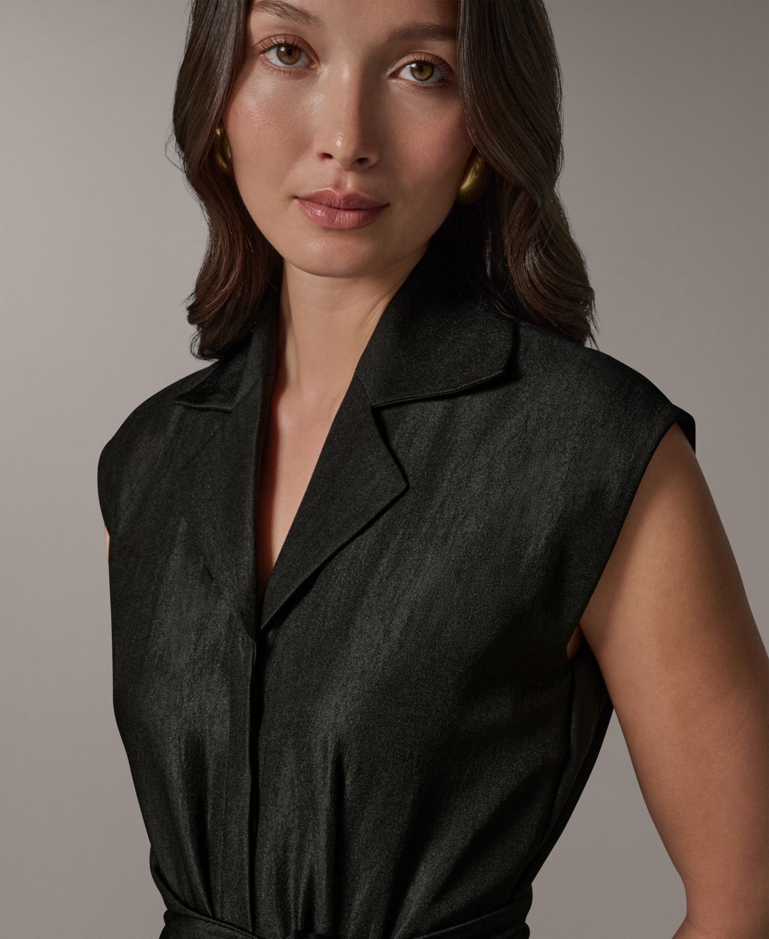 Women's Cap-Sleeve Collared with Self-Tie Belt Shirt Dress