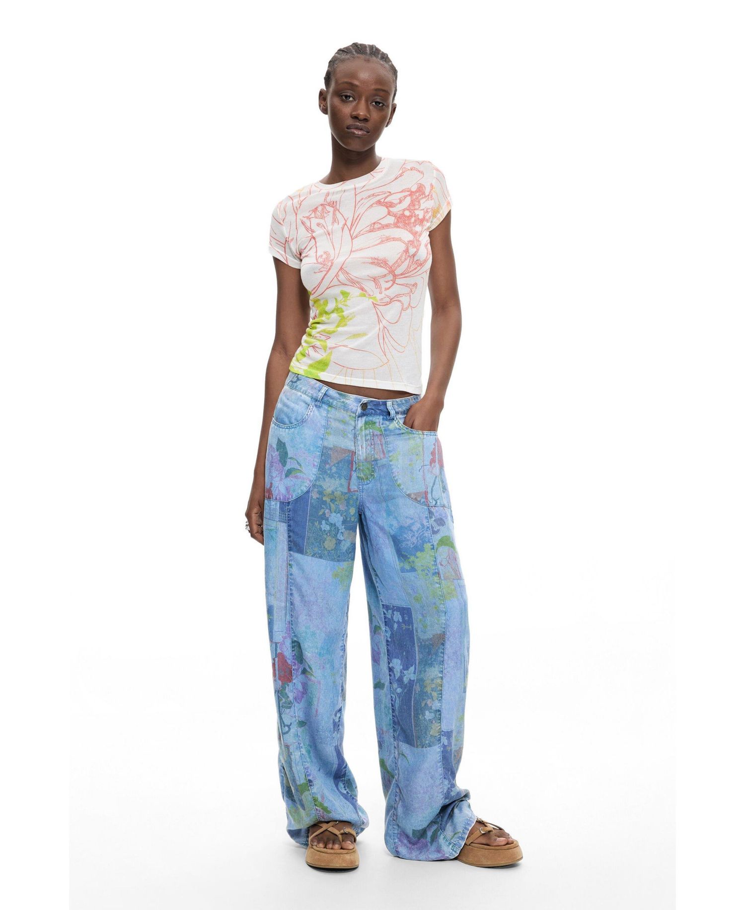 Women's Printed Denim Trousers