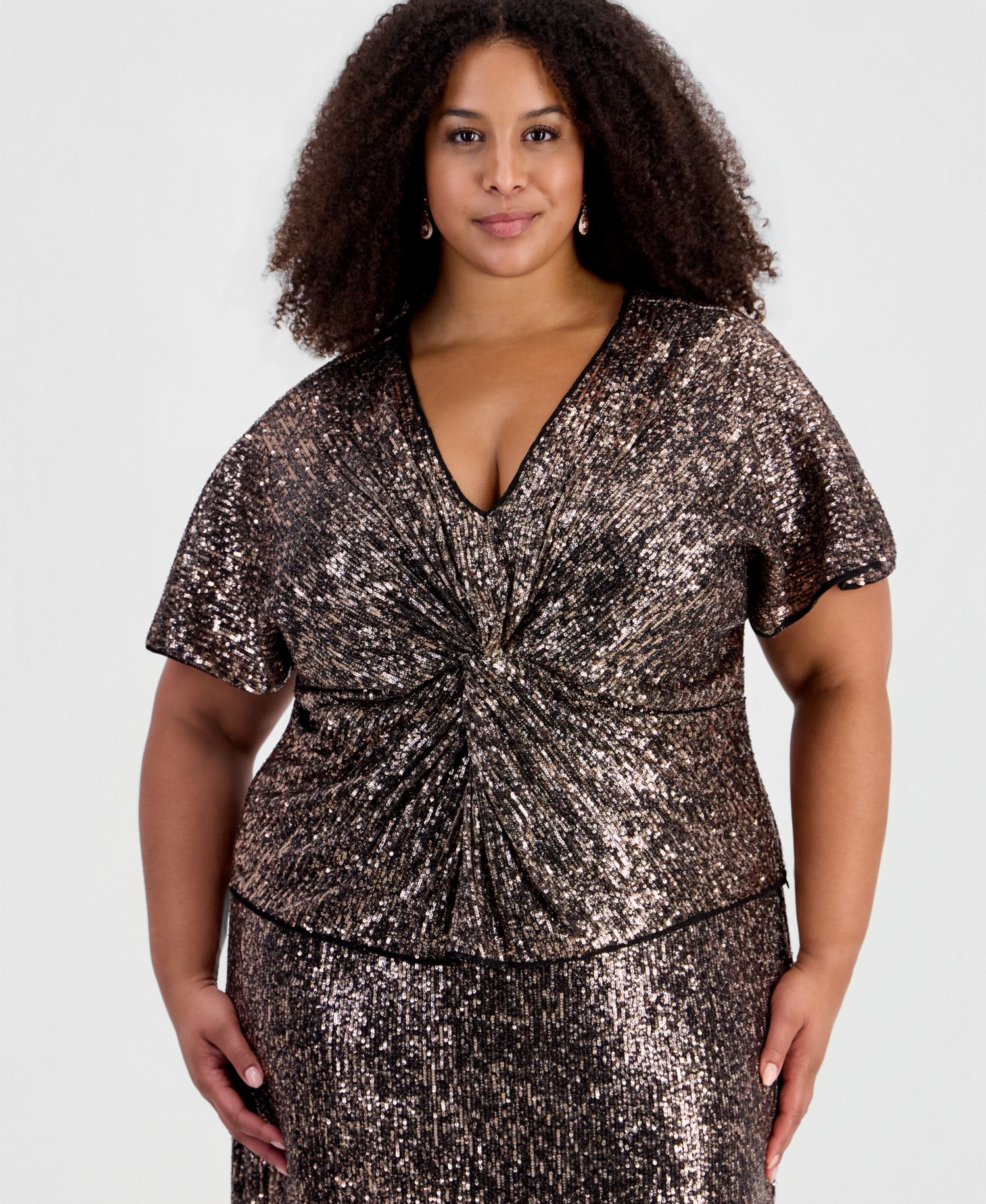 Plus Size Sequined V-Neck Dolman-Sleeve Top