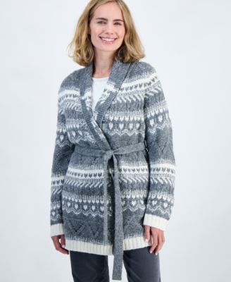 Petite Fair Isle Long-Sleeve Wrap Tie Cardigan, Macy's Exclusive