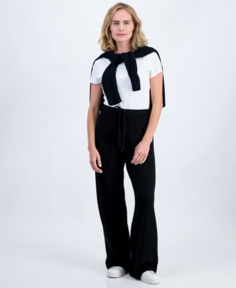 Женские брюки Style & Co Petite Luxsoft Wide-Leg Pull-On Pants, Macy's Exclusive, цвет: Глубокий чёрный