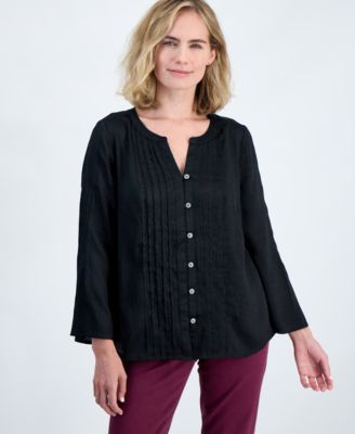 Petite Y-Neck Long Bell-Sleeve Blouse