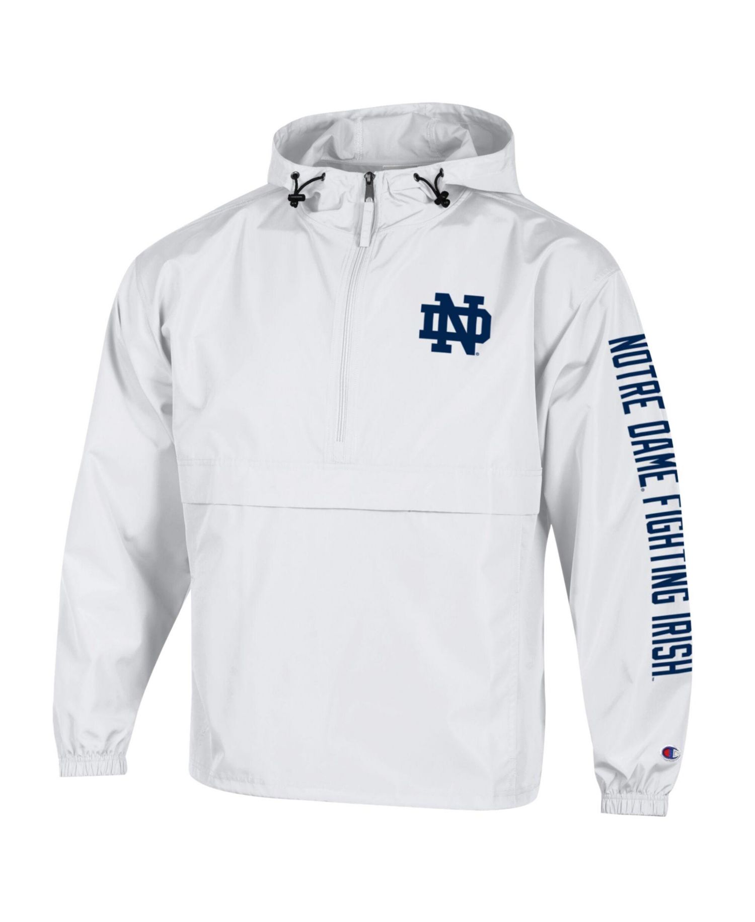Men's White Notre Dame Fighting Irish Cloud Packable Half-Zip Hooded Jacket
