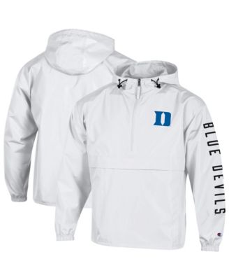 Men's White Duke Blue Devils Cloud Packable Half-Zip Hooded Jacket