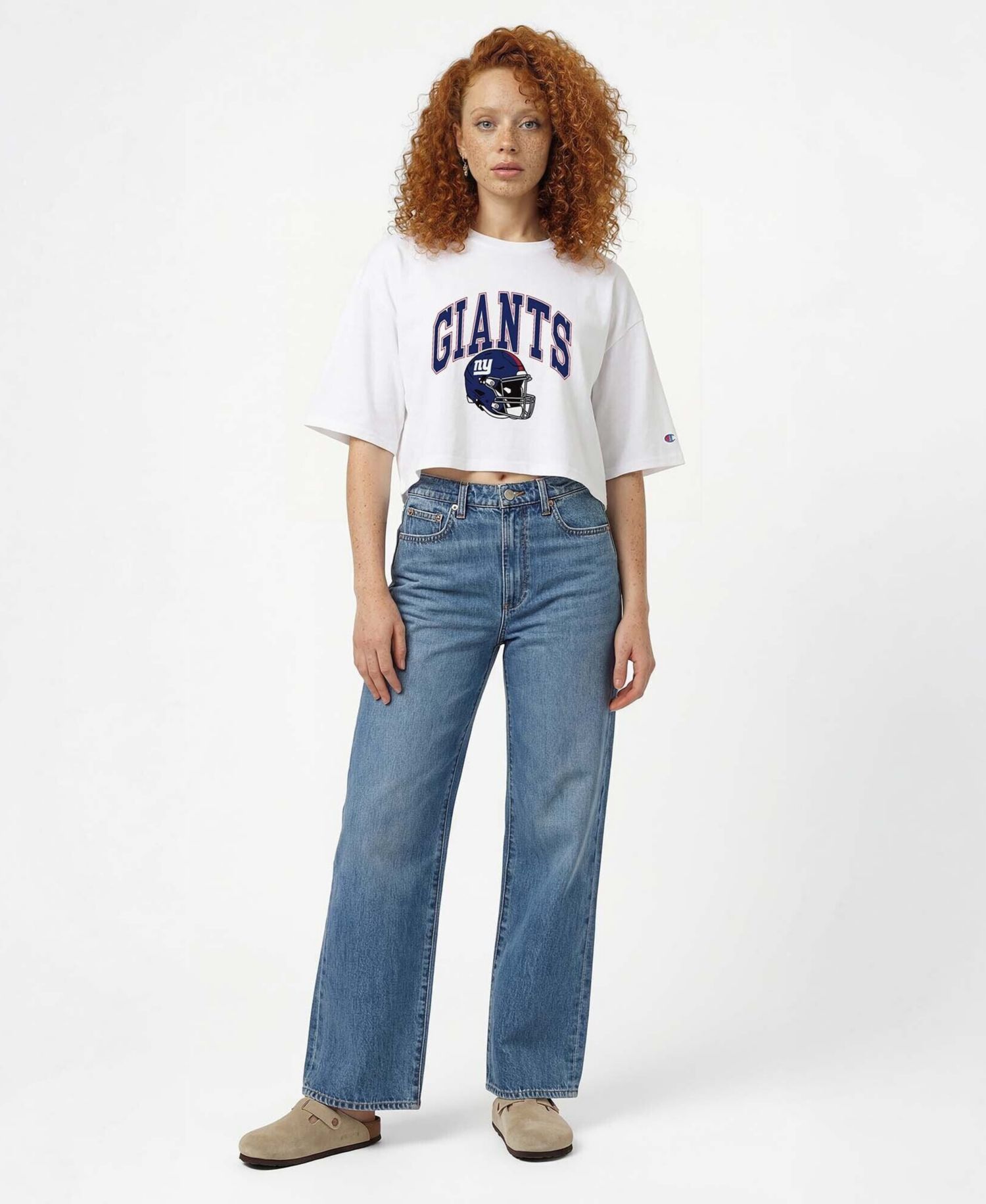 Women's White New York Giants Boyfriend Cropped T-Shirt