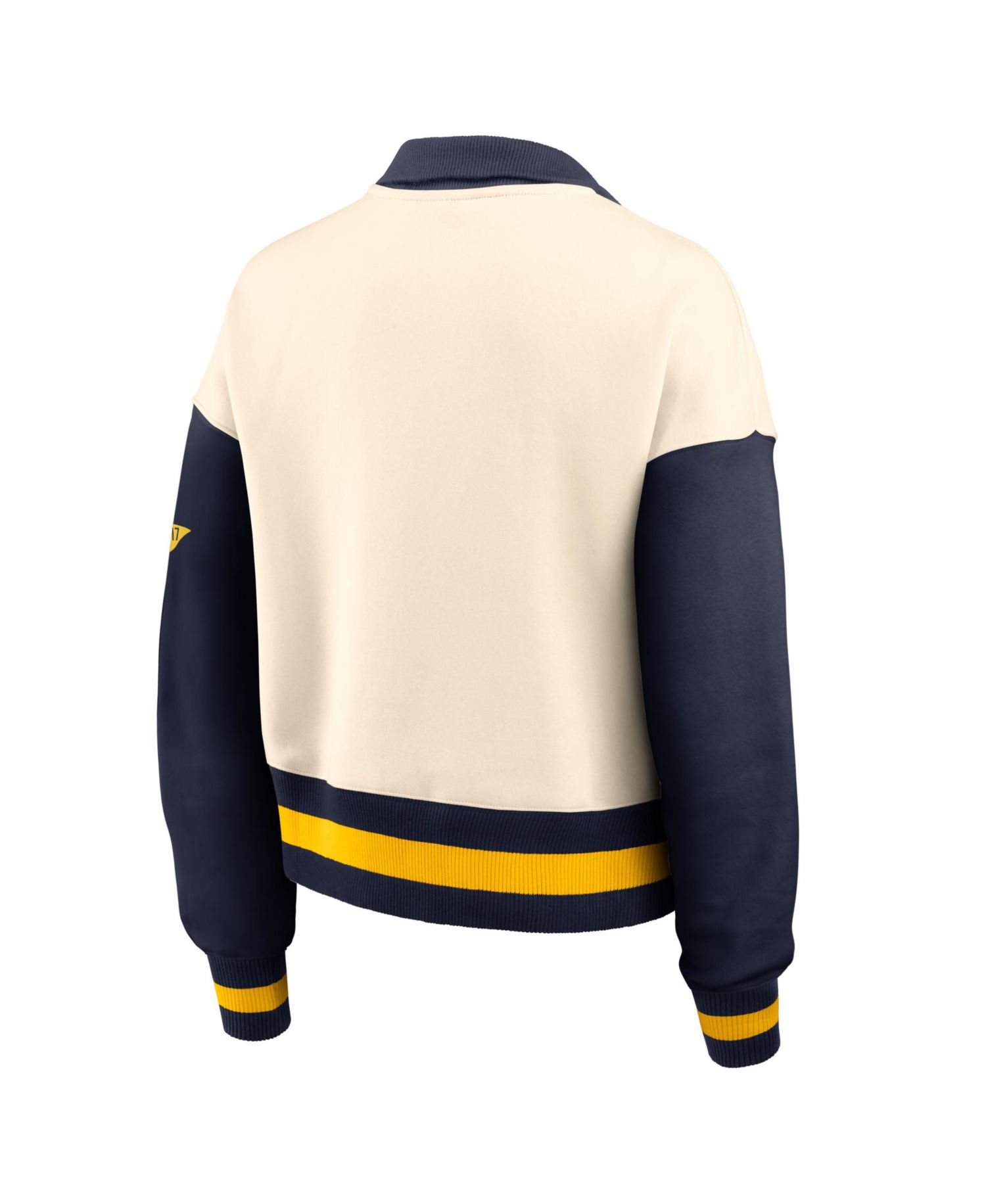 Women's Natural/Navy Michigan Wolverines Oversized Legacy Color Block Cropped Quarter-Zip Pullover Sweatshirt