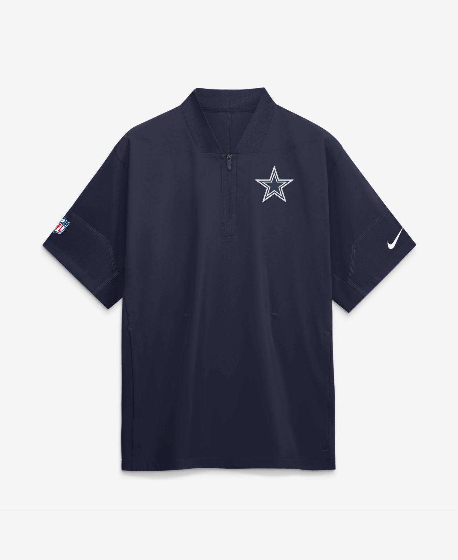 Men's Navy Dallas Cowboys Sideline Short Sleeve Quarter-Zip Coaches Jacket