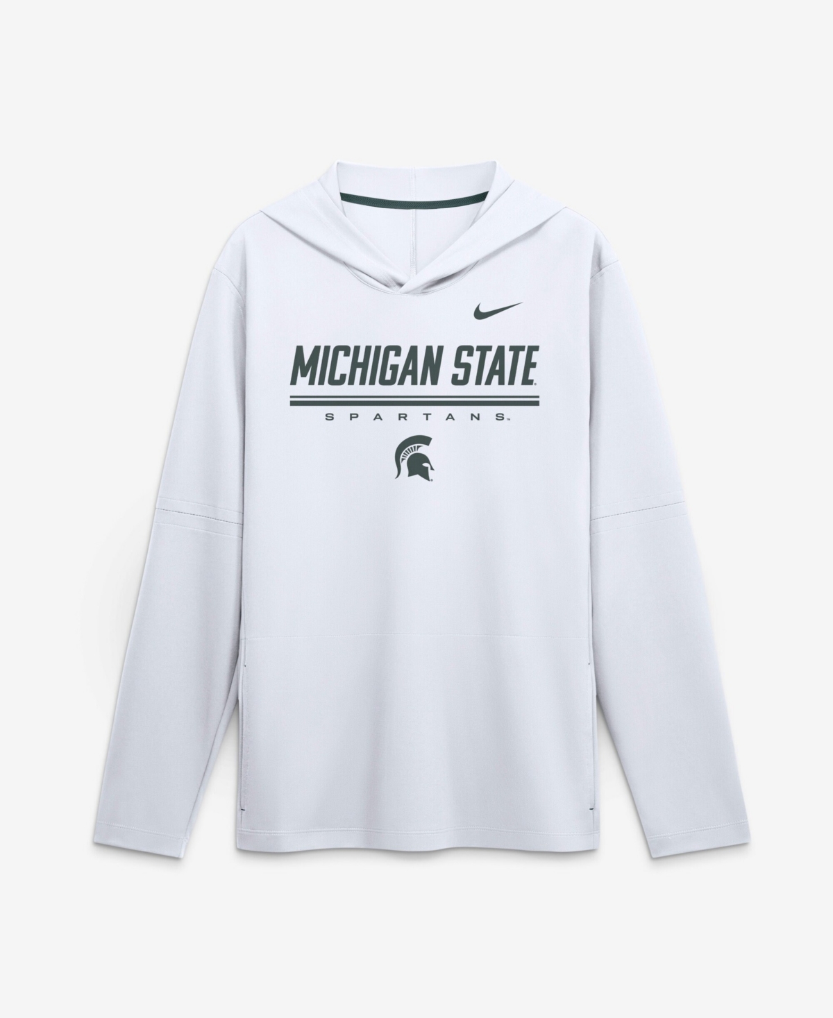 Nike Men's White Michigan State Spartans 2026 Sideline Lightweight Long Sleeve Hooded Dri-fit T-Shirt - White, Green