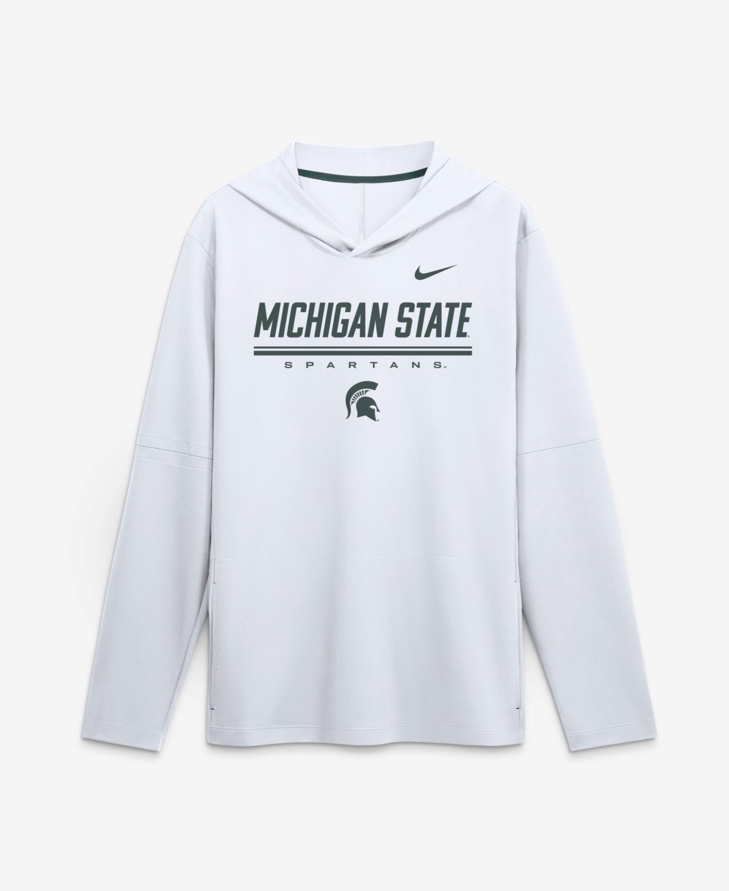 Men's White Michigan State Spartans 2026 Sideline Lightweight Long Sleeve Hooded Dri-FIT T-Shirt