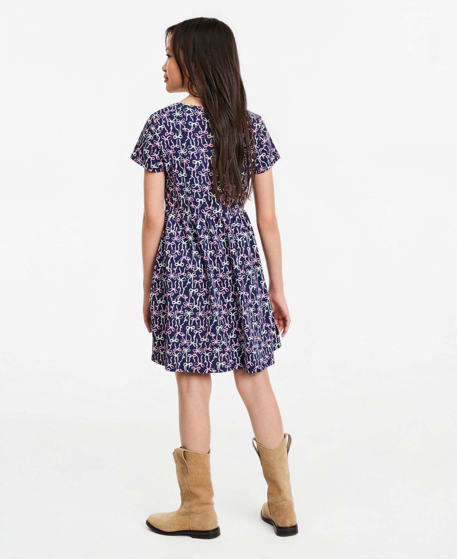 Girls' XS-XL Festive Bows Cotton Dress