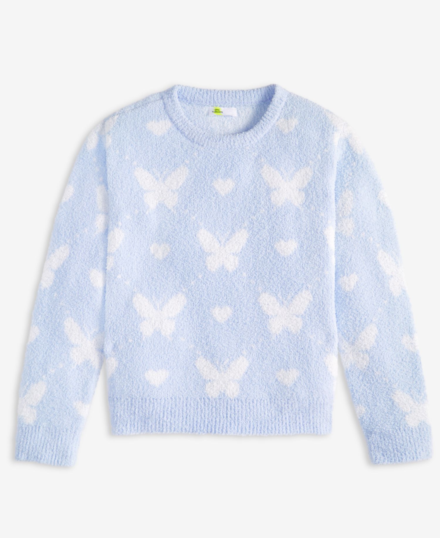 Girls' XS-XL Crewneck Butterfly Sweater