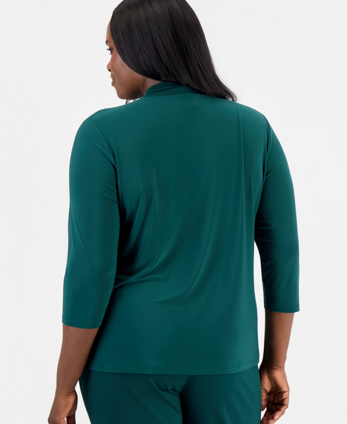 Kasper Plus Knot-Front 3/4-Sleeve Blouse