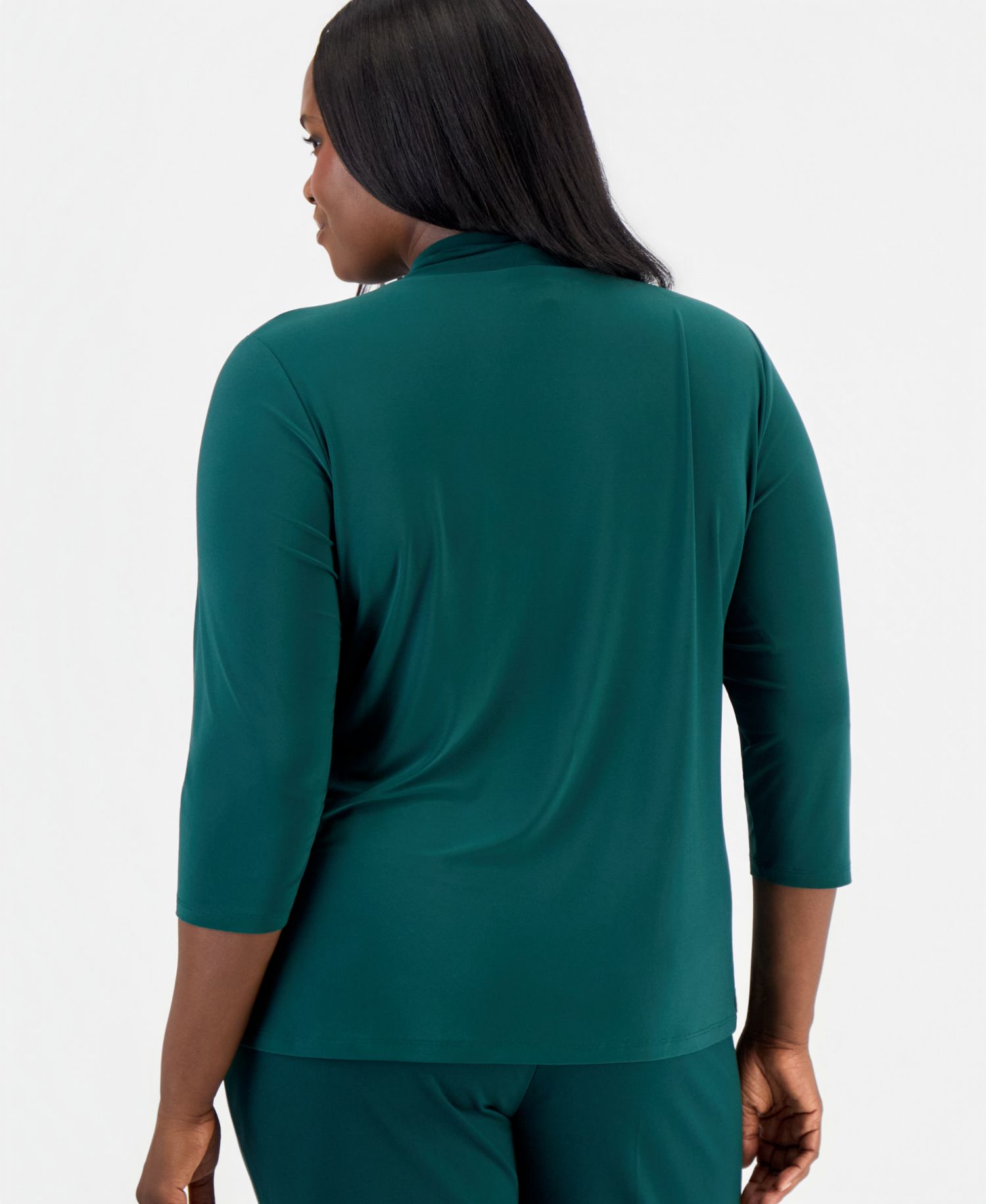 Plus Size Knot-Front 3/4-Sleeve Blouse