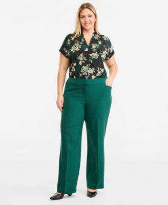 Plus Size Fly-Front L-Pocket Slim Trousers