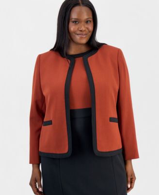 Plus Size Colorblock Open-Front Collarless Jacket