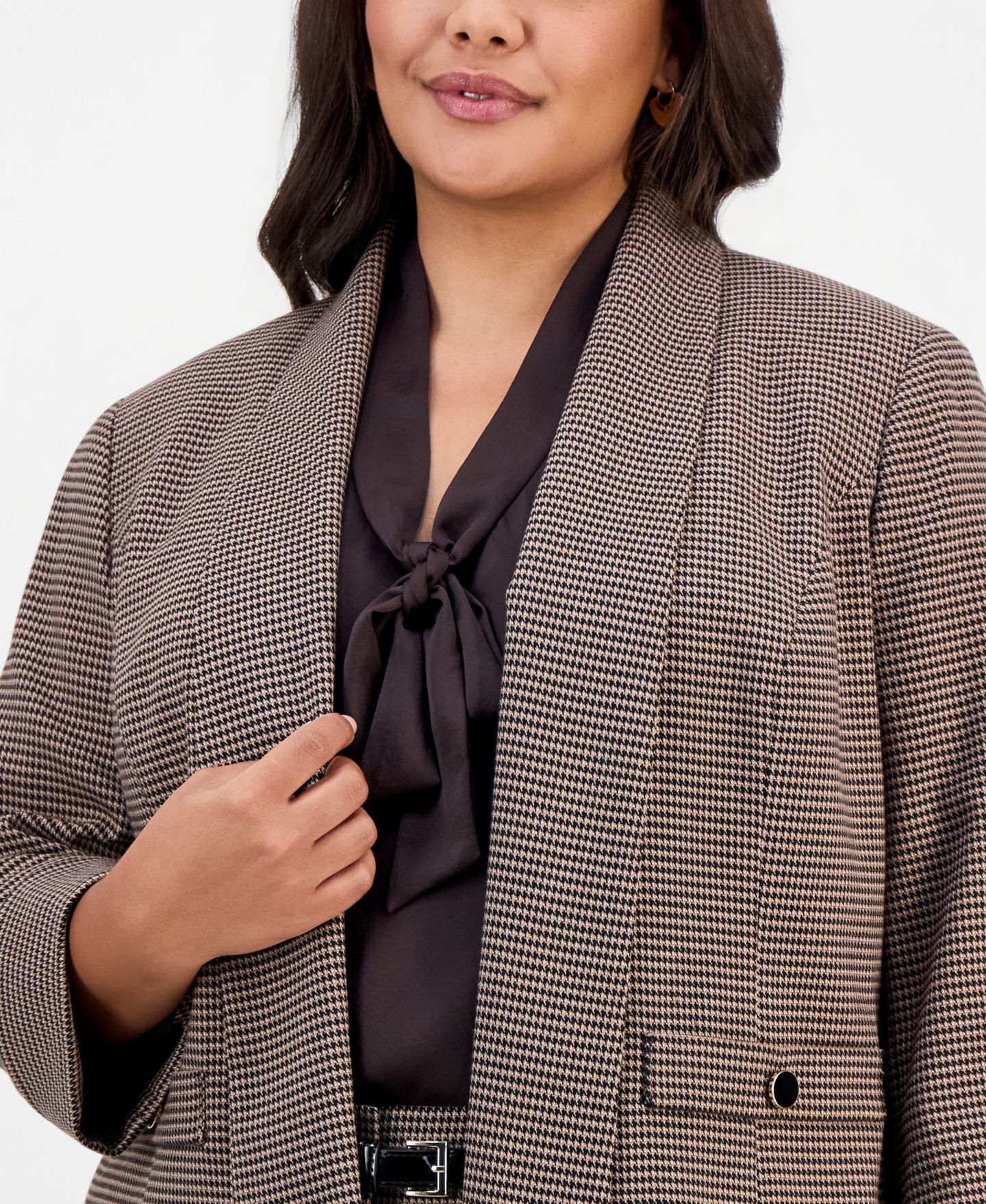 Женский пиджак Kasper Plus Size Shawl Collar Houndstooth Blazer, цвет: Коричный разноцветный — фото 2