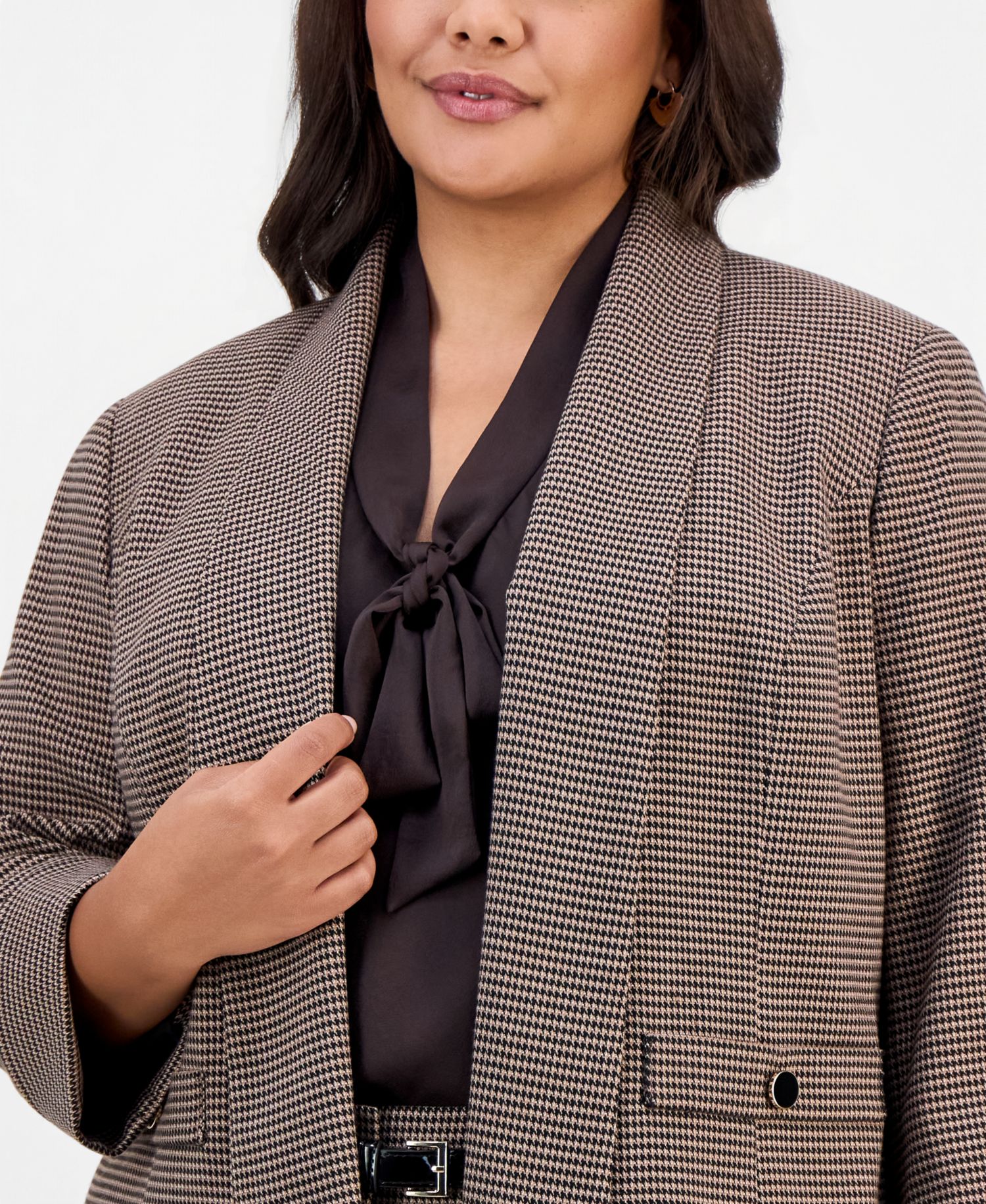 Plus Size Shawl Collar Houndstooth Blazer
