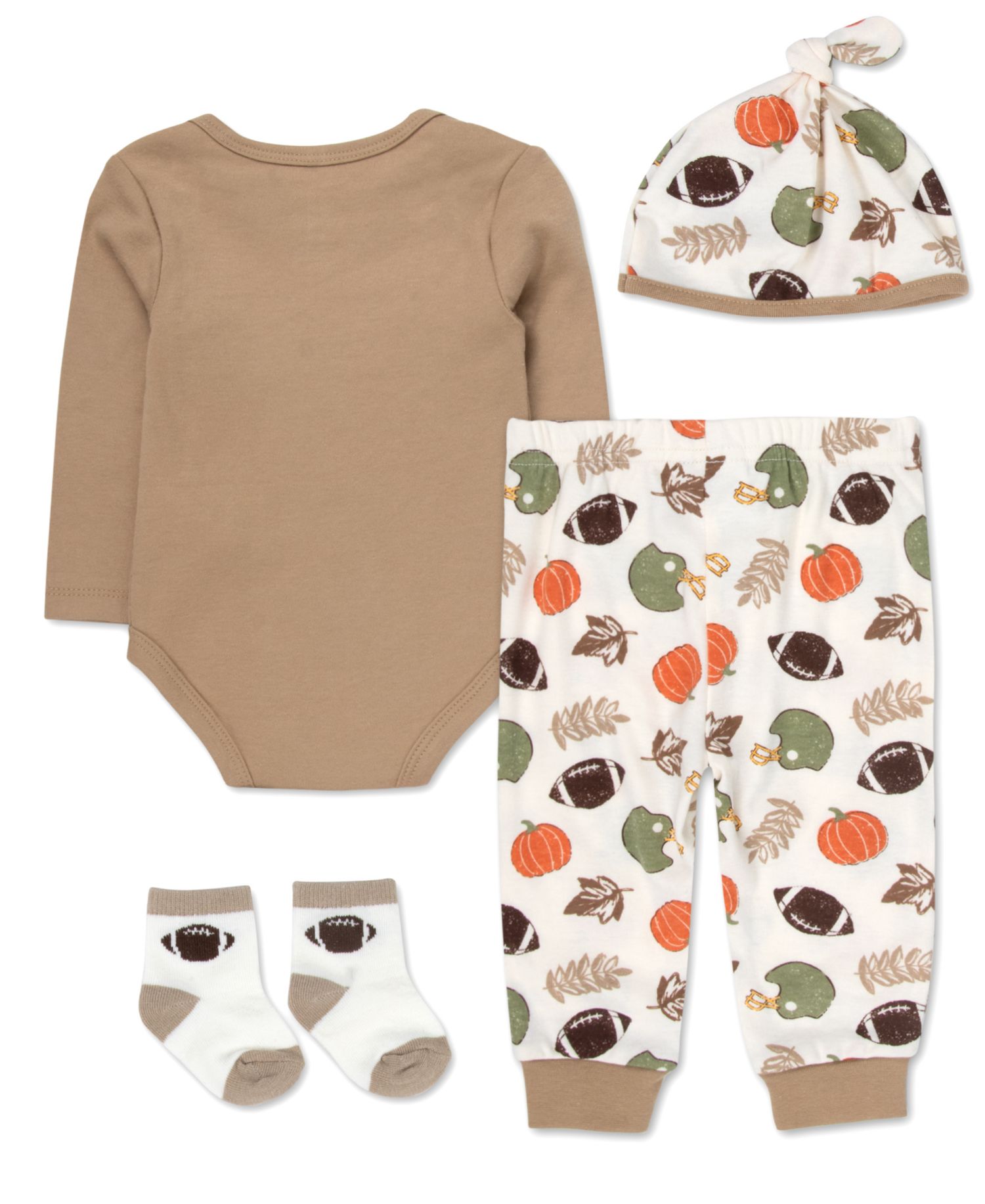 Baby Boys' Football Nap Repeat Bodysuit, Jogger Pants, Socks and Beanie, 4-Piece Set