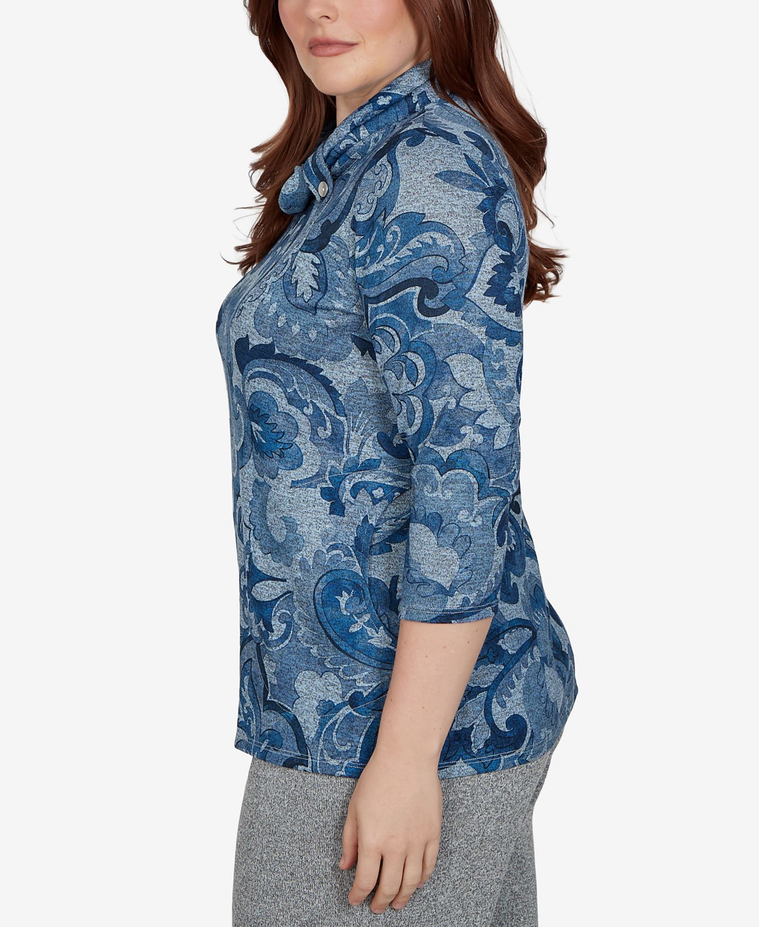 Petite Paisley Scroll Cowl Neck Pocket Top